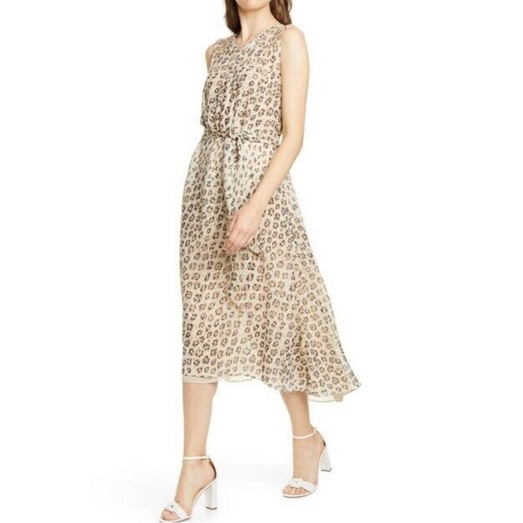 Joie Dresses & Skirts - Joie Corrin Silk Leopard Animal Print Tie Waist‎ Midi Dress Tan Size Small